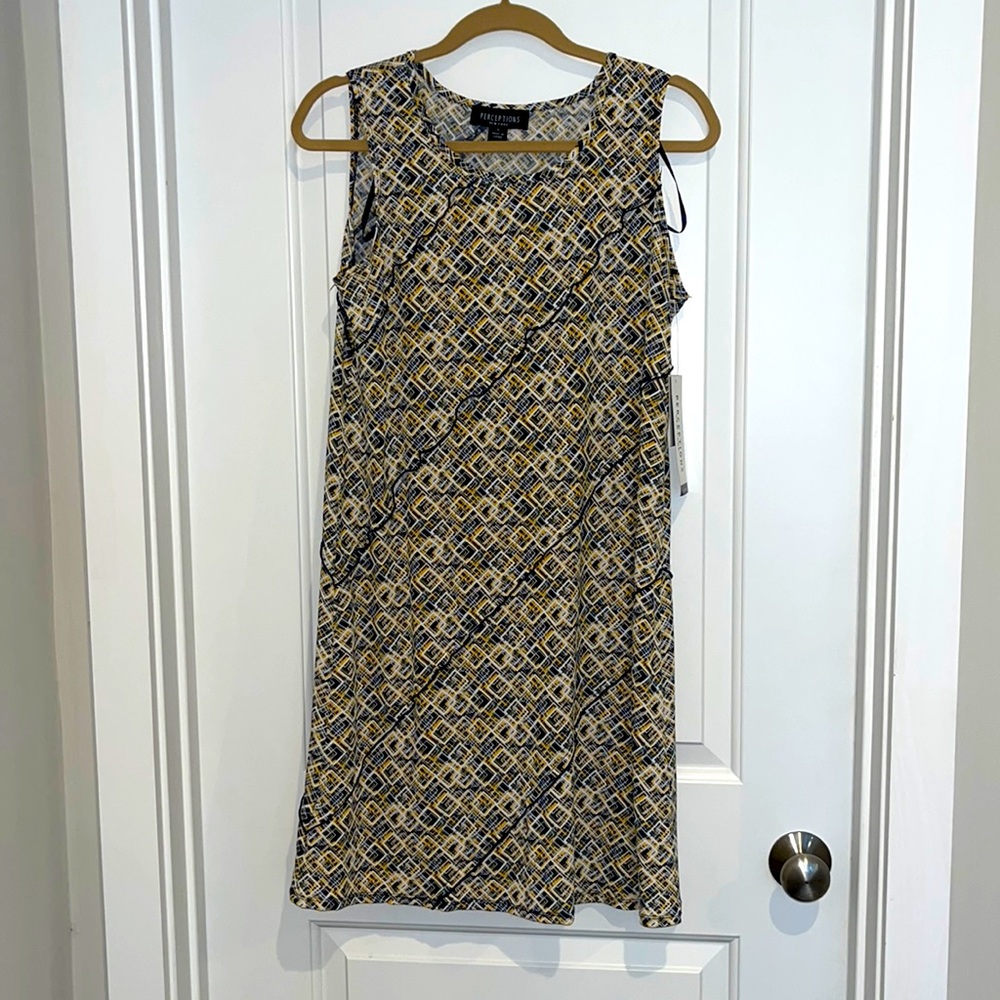 Geometric pattern blue/yellow/white dress
